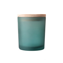 Frosted green glass candle jar with wooden bamboo lid glass candle vessels wholesale